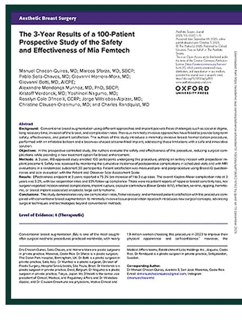 发表于Aesthetic Surgery Journal的Mia Femtech三年随访研究