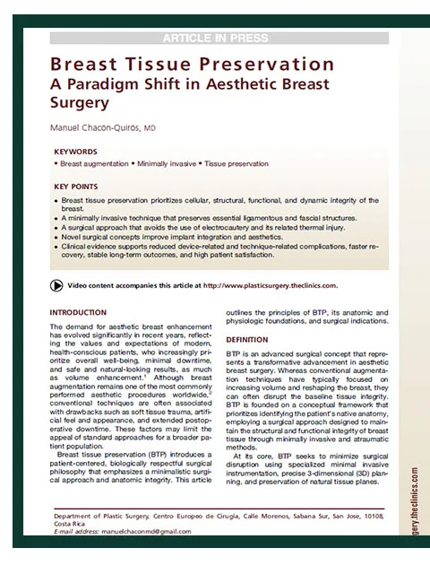Clinics in Plastic Surgery刊载论文首页 — Breast Tissue Preservation: A Paradigm Shift in Aesthetic Breast Surgery